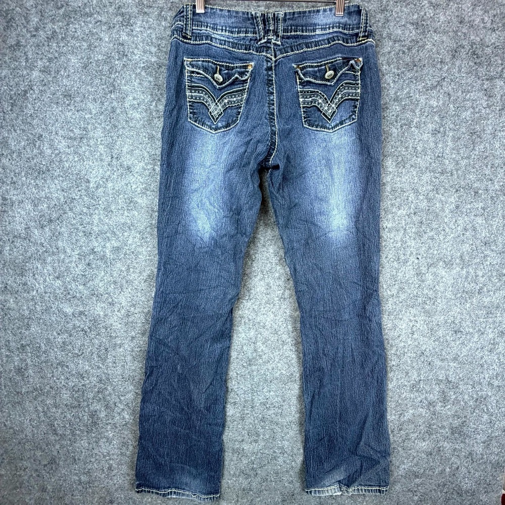 Angels Jeans Womens 10 Blue Denim Y2K Cotton Stretch Embellished Flap Pockets